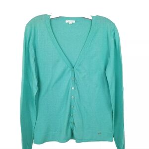 Escada Cardigan Sweater Women's Size Medium 38 Lightweight Teal Blue Designer